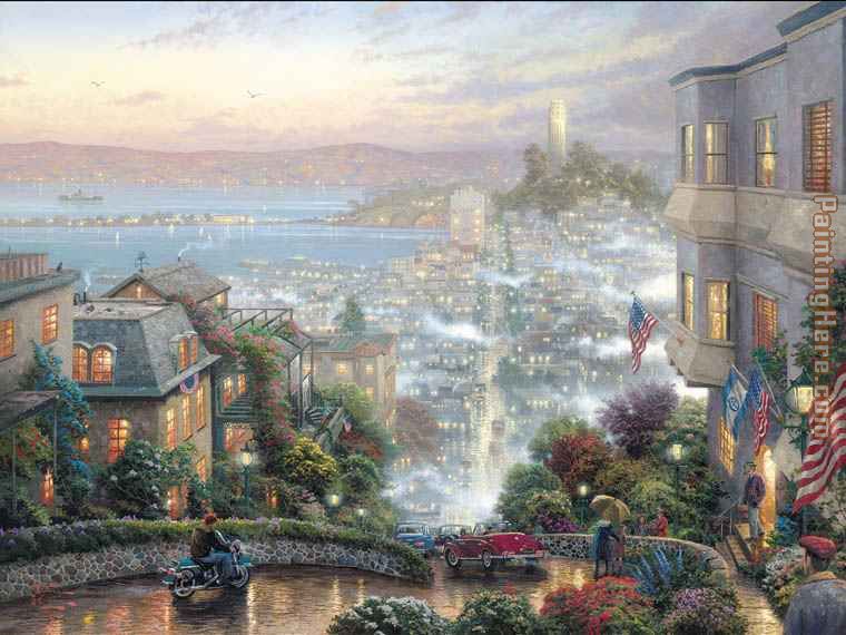 Lombard Street painting - Thomas Kinkade Lombard Street art painting